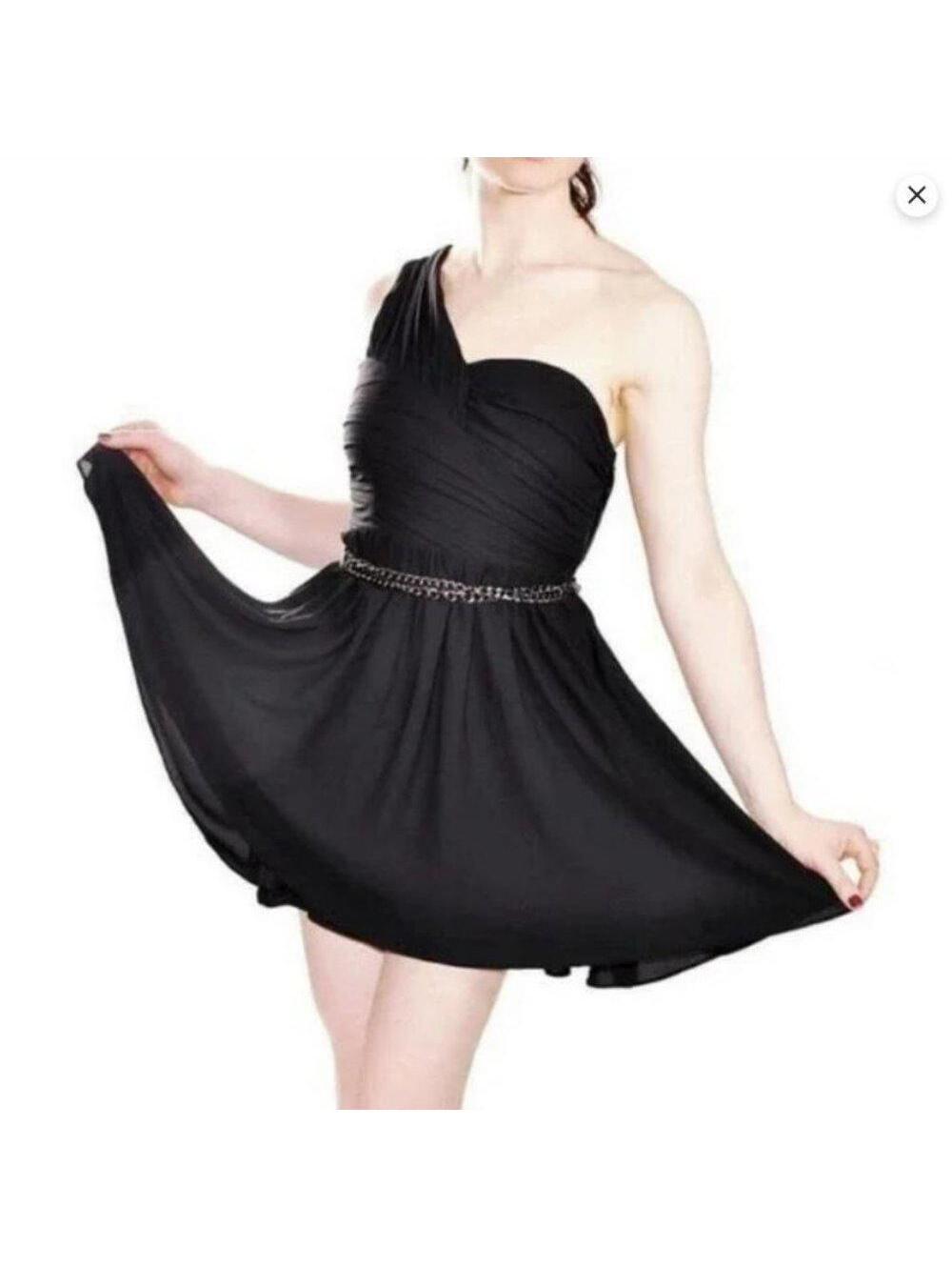 Express Women's One Shoulder Chain Belted Party Cocktail Dress Size 8 Black